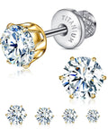 Medical Grade F136 Titanium Stud Earrings Featuring Six Prong Cubic Zirconia Drops With Secure Screw Style Flat Backs For Sensitive Skin Next Level Fresh Drip Daily close-up view of earrings with cubic zirconia.