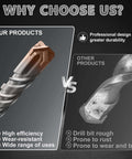 Angled front view of FROOOK SDS-Plus drill bit, 1-1/2 in dia × 18 in long, with 4 carbide edges and coated head.