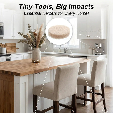 Heavy Duty Peel And Stick Felt Pads 320 Count 0.4 Inch Beige Cabinet Bumpers for furniture under a vase in a kitchen.