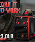 Hot Shot 140A Multi Process Welder For Pros: 110V 220V Gasless Flux Mig Lift Tig Stick dimensions with controls