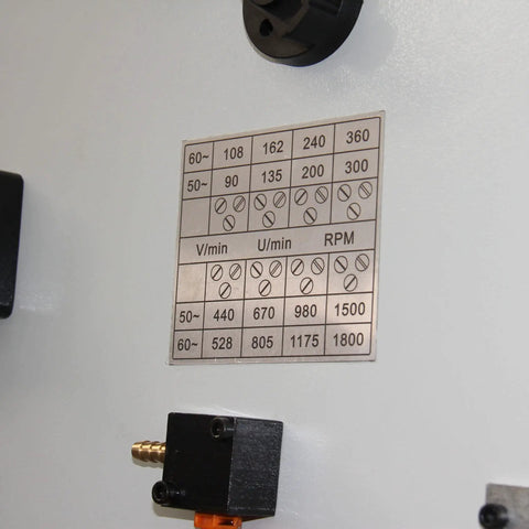 Speed chart on Beefy Floor Drill Press With 26 Inch Swing 1.57 Inch Drilling Capacity 2.2kW 220V 3 Phase Motor 8 Speed