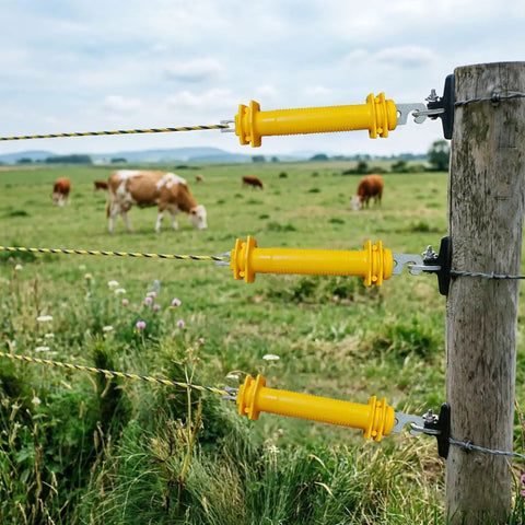 Yellow Electric Fence Gate Handles 6 Pack Insulated Plastic Rubber Gate Grip For Safe Shockproof Fence Operation on farm fence post