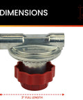 Hot Max 24208 adjustable propane regulator, 0–10 psi, metal body with red knob, 3" long