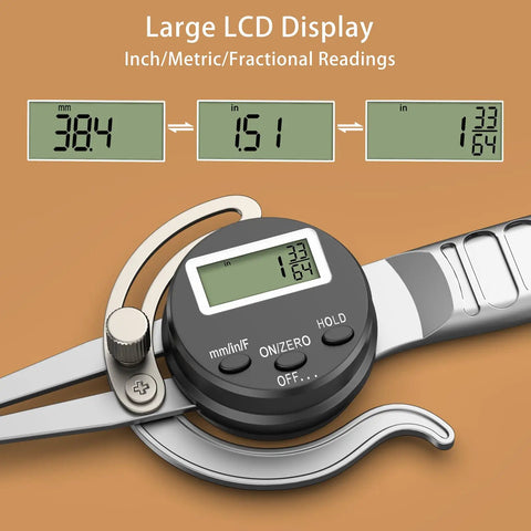 Handy Digital Inside Caliper Gauge For Woodworking 0.5 To 7 Inch Range With Metric Fraction Decimal Readings Alloy Jaws Digital Display With Hold Function Pro Grade Inside Measuring Tool, LCD close-up