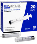 20ml Luer Slip Tip Sterile Syringes No Needle, Individually Wrapped, 50 Count, Great For Medical, Lab, And Vet Use, Dispensing Fluids And Small Doses Safely. 20 mL sterile disposable syringe box