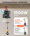 2 In 1 Electric Hoist Winch With 1100 Lb Capacity And 1500W Power Portable Winch Crane shown with motor details