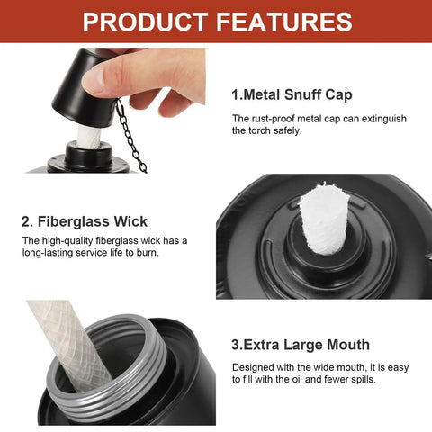 16oz Torch Replacement Canisters Four Pack Refillable Metal Torch Fuel Cans With Wicks And Snuff Covers for lanterns.