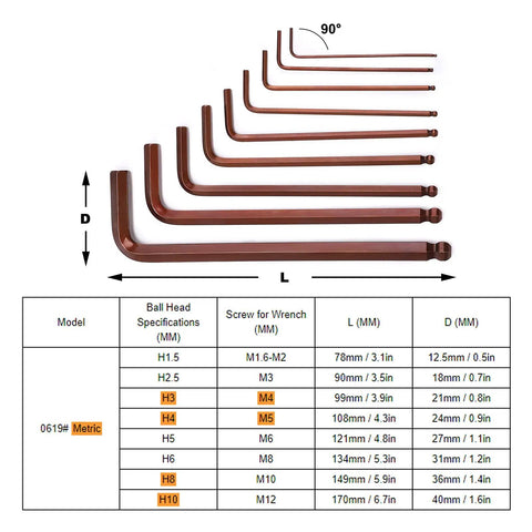Premium 9 Piece Ball Head Hex Key Wrench Set Made From Alloy Steel With Long Arms For Tight Spots And Deep Holes Perfect For Furniture Assembly Car Fixes Or Home Upgrades That Get The Job Done Right., metric ball head hex key set, long-arm 90° wrenches, sizes H1.5-H10