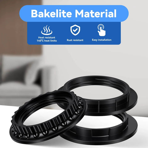 12 Pack E26 E27 Lamp Shade Rings Replacement Kit, 3 Styles, 2 Sizes 34mm And 39mm Inner Diameter, Black Socket Collar Retaining