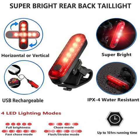 2 In 1 Kids Bike Lights And Horn Set For Night Rides, Rechargeable Headlight And Tail Light, 3 Lighting Modes, Up To 500 Lumens