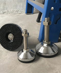 Heavy Duty Carbon Steel Furniture Legs With M12 Thread Adjustable Leveling Feet showing stainless steel pads and screws.