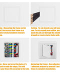 No Sweat 4X4 Inch Hinged Plastic Access Panel For Drywall And Ceilings Removable Cover in installation steps showing cutting and sanding.