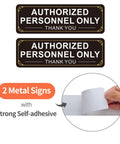 Two Pack Authorized Personnel Only Sign Self Adhesive Aluminum Wall Door Sign 9 X 3 Inches Black White rustproof, 2 metal signs shown