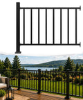 Hella Tough Deck Railing Kit With Reinforced Posts For Patios And Stairs meets building codes 36 inch high 4 foot wide black steel guardrails.