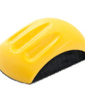 5 Inch Sanding Mouse Block With Hook And Loop Pad For Tight Spaces in ergonomic yellow with black base
