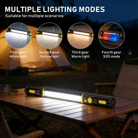 Rechargeable LED Work Light Bar With Magnetic Mount 5200mAh Battery 3000 Lumen under hood mechanic light on table outside tent