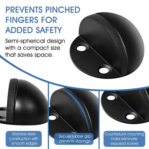 Ditch The Door Swinging Wild And Save Your Paint With These Heavy Duty Floor Mounted Door Stop Pair Black Anti Slam Wall Protectors, semi-spherical design