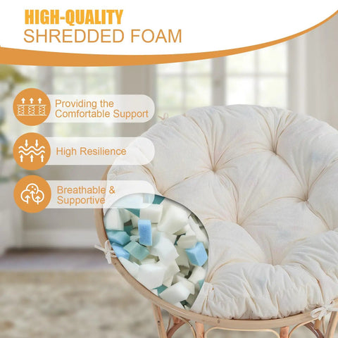 Papasan Chair Cushion 48 Inch Square Thick 6 Inch Cushion With Thick Corduroy Cover Beige Cushion Only For Egg Chair and Floor Cushions