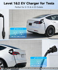 Tesla Model charging using Portable Level 1 And 2 EV Charger For Tesla Models Y 3 X S Cybertruck With 16A 240V NEMA 6-20 Plug
