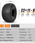 All Terrain Knobby ATV UTV Tires 22x11-8 Tubeless 6 Ply Set of Two for Trail Sand Mud Off Road Use, 410 Lb Load At 14 Psi