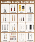 Image showing SakerNeo Leather Tool Kit with scissors, groover, thimbles, carving knife, and various leather crafting tools.