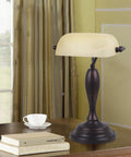 Antique Banker Desk Lamp In Oil Rubbed Bronze With Pull Chain Corded Lighting For Home Office Dorm Or Apartment on wooden desk