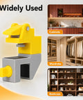 Nail It Scribe Jig Tool Kit With Three Precision Profile Guides And One Adjustable Pencil Scribe Block For Slick Kitchen Filler Cuts And Smooth Wardrobe Installations, yellow clamp guide for cabinets, wardrobes, and bookcases.