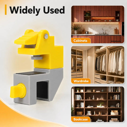 Nail It Scribe Jig Tool Kit With Three Precision Profile Guides And One Adjustable Pencil Scribe Block For Slick Kitchen Filler Cuts And Smooth Wardrobe Installations, yellow clamp guide for cabinets, wardrobes, and bookcases.