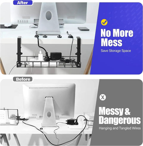 Under Desk Cable Management Tray With Clamp No Drill No Screws No Tools Needed No Damage To Desk Easy Install Wire Organizer for office