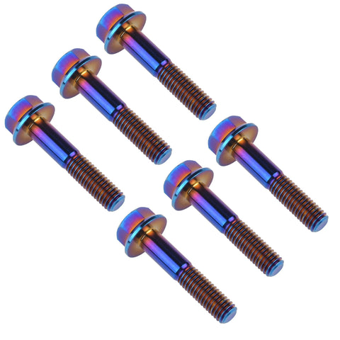 Titanium M8x40mm external hex flange bolts, burn blue finish, pack of 6