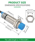 Product size diagram for Inductive Proximity Sensor M18 8mm Sensing for CNC 3D Printer and DIY Projects Plug and Play NPN Normally Open 3 Wire DC 10 30V IP65 Non Shielded Metal Detector Switch