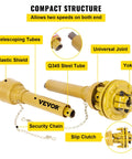 Badass Heavy Duty Series Four PTO Shaft 1-3/8 Inch Six Spline Both Ends Rock Solid Universal Joint Slip Clutch features telescoping tubes.