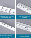 White Stainless Steel 10-Inch Heavy-Duty Piano Hinge Continuous Style with 1.2-Inch Open Width, details on thickness and material.