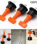 Ultimate Tile Leveling System Kit For Ceramic Floor And Wall Tiles, Reusable Dowels With Wrench, 100 Pcs Flat Pin Fasteners, black and orange plastic