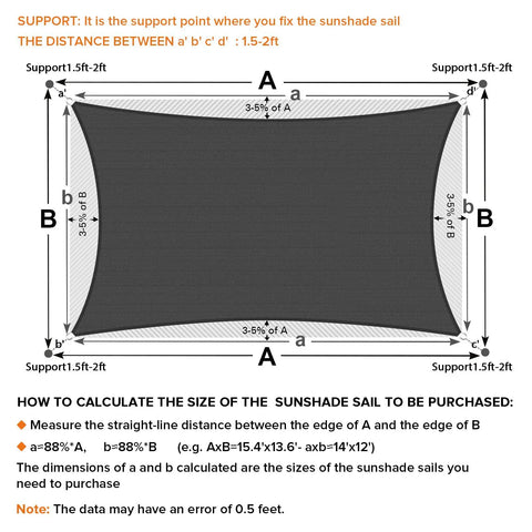 Rectangle Sun Shade Sail Canopy For Outdoor Patio And Pergola 20 By 20 Feet UV Block Up To 95 Percent diagram with measurements