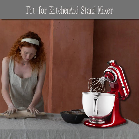 Wire Whip Attachment for KSM150 Artisan Series Stand Mixer on red mixer with stainless steel bowl