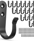 20 Pack Black Metal Wall Hooks for Bathroom and Garage Beefy Heavy Duty Hangers for Towels Robes Coats and Kitchen Accessories Durable Steel Wall Mount Organizer for Closet Utility Room with screws