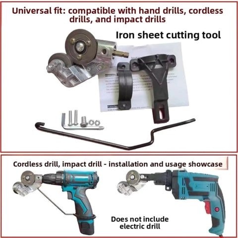 Heavy Duty Electric Drill Metal Cutter Attachment Nibbler Shear Tool For Sheet Metal Works with installation showcase image.