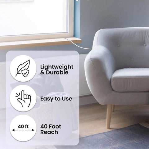 Lightweight durable Grounding Rod Gear With 40 Ft Ground Wire shown beside a sofa in a living room setting, highlighting easy use and reach