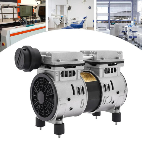 Industrial Oil Free Piston Vacuum Pump Air Compressor 370W Double Cylinder Heavy Duty Airless Design Up To 8 Bar High Pressure With Filter For Reliable Suction And Compression Great Performance