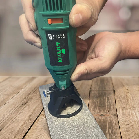 Person using Rotary Tool Kit With Five Speed Settings 10000 To 37000 RPM Flexible Shaft And Multifunction Chuck 218 Accessories on wood