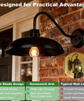 12 Inch Gooseneck Barn Light Fixture Set Of 2 Outdoor Lanterns, industrial black waterproof farmhouse porch lights, mounted on brick wall