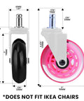 Pink Rollerblade Office Chair Wheels Set Of Five Rollin Smooth As Butter To Silently Shield Hardwood And Carpet Floors From Scratches While Upgrading Your Desk Setup With Durable Reliable Glow, showing size and design details.