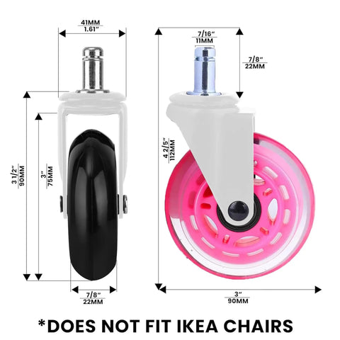 Pink Rollerblade Office Chair Wheels Set Of Five Rollin Smooth As Butter To Silently Shield Hardwood And Carpet Floors From Scratches While Upgrading Your Desk Setup With Durable Reliable Glow, showing size and design details.