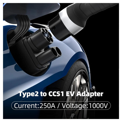 Smooth Plug And Play CCS2 To CCS1 DC Fast Charging Adapter Cranks Out 250kW Power showing connection to electric vehicle.