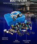 Pro Grade Coolant Pressure Tester And Radiator Vacuum Refill Kit Including 24 Universal Adapters For All Domestic And Import Cars Hella Compatible Auto Cooling Diagnostic Tool with brass connectors and aluminum pump.