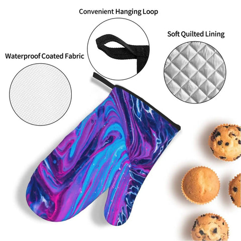 Hot Mess? No Way. These Abstract Fluid Oven Mitts And Pot Holders Bring The Heat With Super Cool 500 Degree Protection! Waterproof coated fabric and quilted lining with muffins.