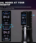 Wireless Tattoo Pen Kit With 2000mAh Cordless Battery Pro Style Practice Set mode display and control features.
