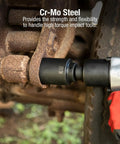 Half Inch Drive Deep Impact Socket 1-11/16 In 6 Point Cr-Mo Alloy used with impact wrench on machinery bolt
