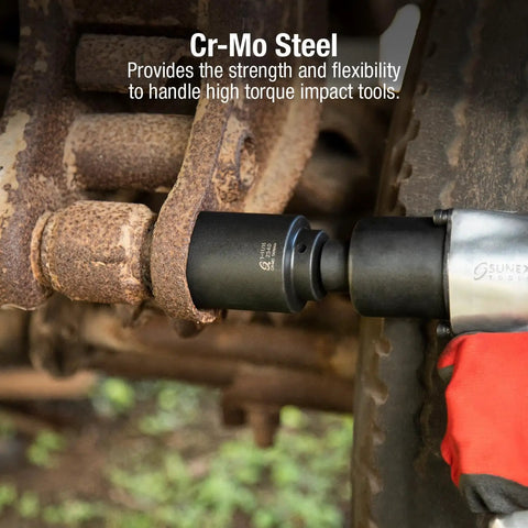 Half Inch Drive Deep Impact Socket 1-11/16 In 6 Point Cr-Mo Alloy used with impact wrench on machinery bolt